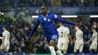 Estevao bikin gol, sekaligus jadi rekor pemain termuda Chelsea yang bikin gol di Liga Champions. Esetavo pada usia 18 tahun 5 bulan 28 hari (Reuters/Peter Cziborra)