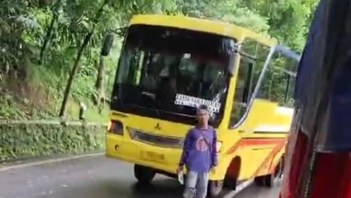 Tangkapan layar video viral Bang Jago melipat spion truk yang melintas di Kawalu Tasikmalaya.