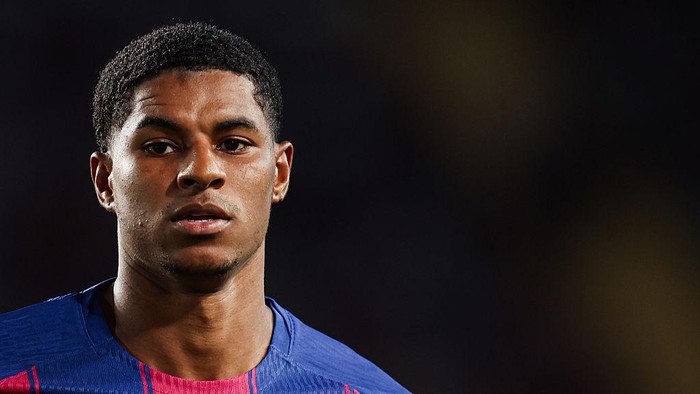 BARCELONA, SPAIN - OCTOBER 21: Marcus Rashford of FC Barcelona looks on during the UEFA Champions League 2025/26 League Phase MD3 match between FC Barcelona and Olympiacos FC at Estadi Olimpic Lluis Companys on October 21, 2025 in Barcelona, Spain. (Photo by Judit Cartiel/Getty Images)
