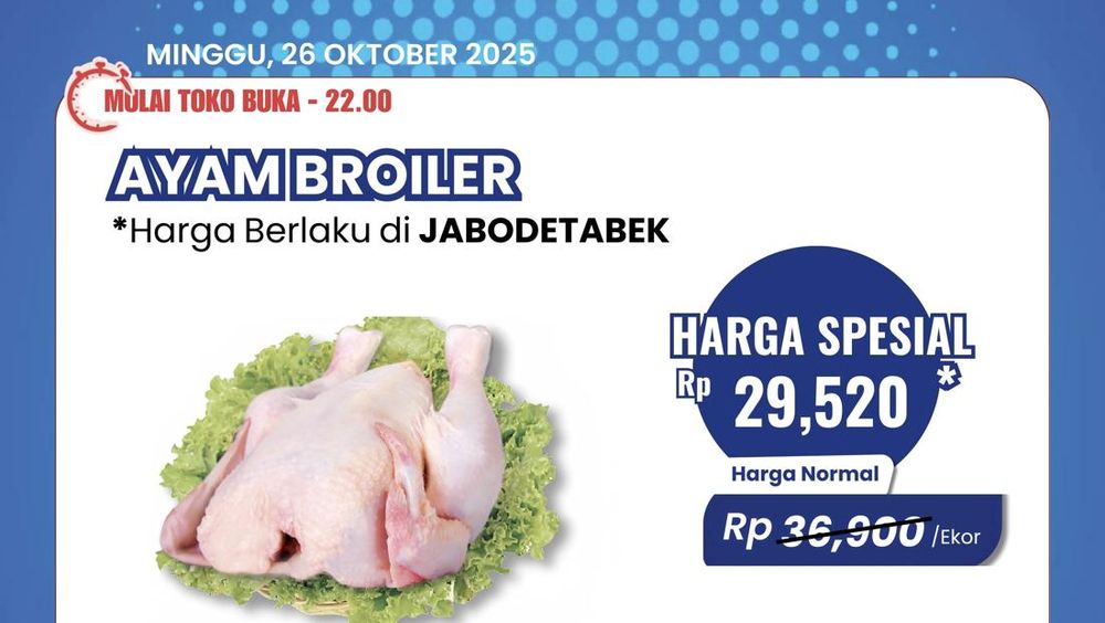 Promo Transmart Full Day Sale: Ayam Broiler Hanya Rp 29 Ribuan/Ekor