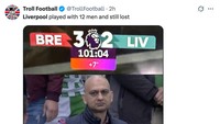 Ekspresi wasit melihat kekalahan Liverpool. (Foto: X.com/@TrollFootball) Ekspresi wasit melihat kekalahan Liverpool. (Foto: X.com/@TrollFootball)
