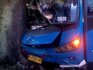 Bus Damri di Bandung Tabrak Pohon, Sopir Sempat Terjepit Bus Damri di Bandung Tabrak Pohon, Sopir Sempat Terjepit