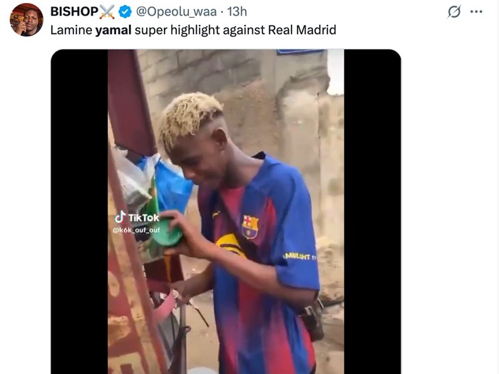 meme lamine yamal,lamine yamal,meme barcelona,barcelona,el clasico,real madrid vs barcelona,laliga,liga spanyol,meme sepakbola