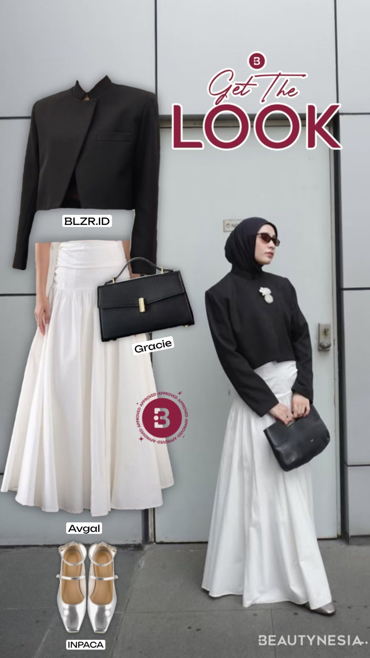Sontek gaya influencer Dwi Handayani berikut ini untuk pergi ke kondangan. Tampil elegan dengan warna monokrom, Dwi terlihat mengenakan blazer hitam dengan hiasan manis berupa brooch yang dipadukan dengan maxi skirt berwarna broken white.
