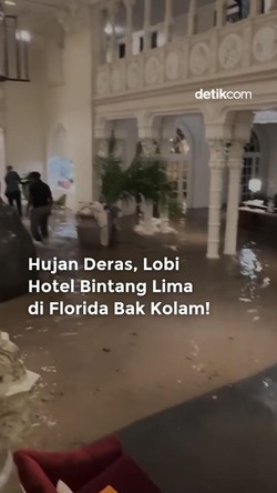Video: Hujan Deras, Lobi Hotel di Florida Bak Kolam