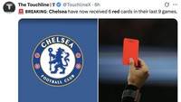 Chelsea sudah menerima 6 kartu merah dari 9 laga terakhirnya, dengan paling baru Liam Delap diusir wasit saat menghadapi Wolverhampton Wanderers, Kamis (30/10/2025) dini hari WIB. (Foto: dok. Twitter/@TouchlineX) Chelsea sudah menerima 6 kartu merah dari 9 laga terakhirnya, dengan paling baru Liam Delap diusir wasit saat menghadapi Wolverhampton Wanderers, Kamis (30/10/2025) dini hari WIB. (Foto: dok. Twitter/@TouchlineX)