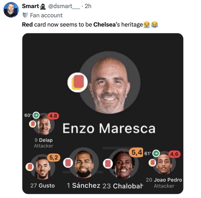 Meme Chelsea Meme Chelsea jadi Red Card FC gara-gara hobi koleksi kartu merah.