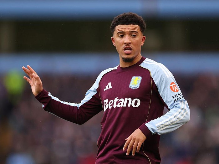 BIRMINGHAM, ENGLAND - OCTOBER 26: Jadon Sancho of Aston Villa looks on during the Premier League match between Aston Villa and Manchester City at Villa Park on October 26, 2025 in Birmingham, England. (Photo by Marc Atkins - AVFC/Aston Villa FC via Getty Images)