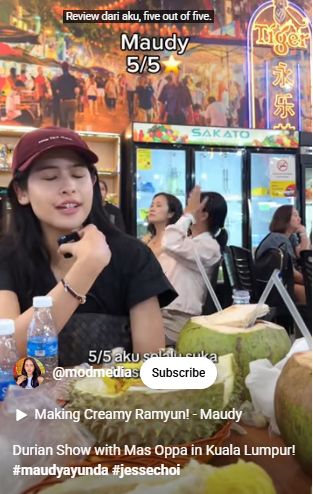 Mukbang Durian Musang King di Malaysia, Maudy Ayunda dan Suami Beri Nilai Beda Mukbang Durian Musang King di Malaysia, Maudy Ayunda dan Suami Beri Nilai Beda