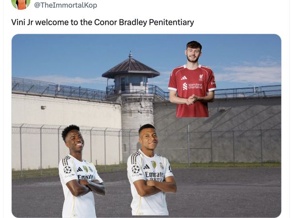 Meme Kocak Mbappe dan Vinicius Jr Dikantongi Conor Bradley