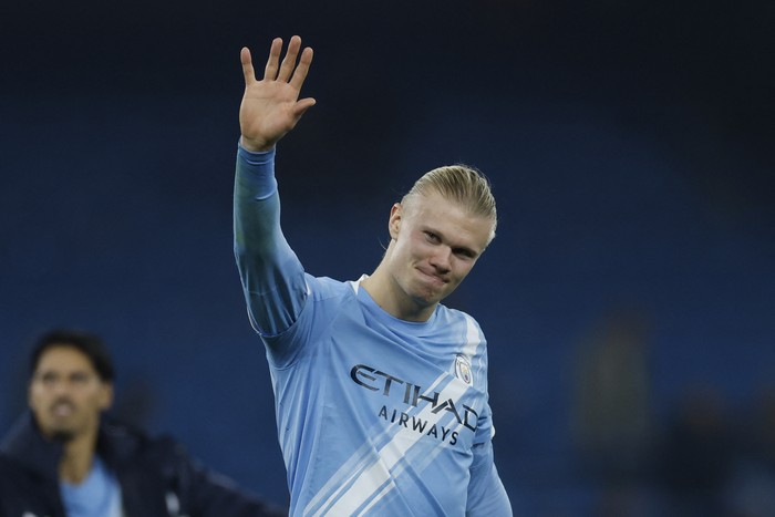 Soccer Football - UEFA Champions League - Manchester City v Borussia Dortmund - Etihad Stadium, Manchester, Britain - November 5, 2025 Manchester City's Erling Haaland celebrates after the match Action Images via Reuters/Jason Cairnduff