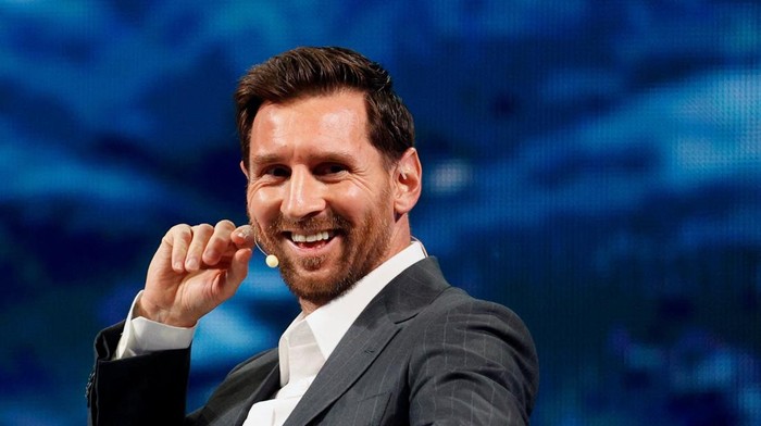 Argentine soccer player Lionel Messi reacts during the America Business Forum in Miami, Florida, U.S., November 5, 2025. REUTERS/Marco Bello