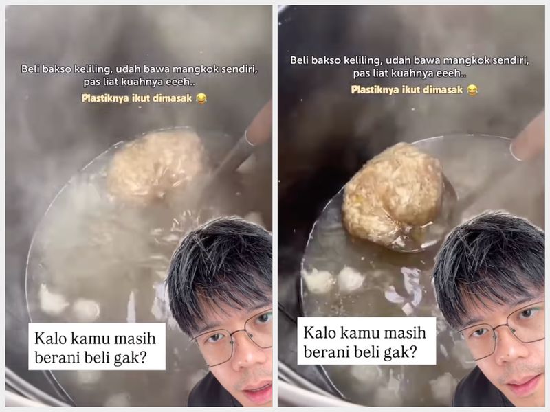 Temuan tetelan yang dibungkus dalam kantong plastik ikut direbus lama dalam panci bakso.