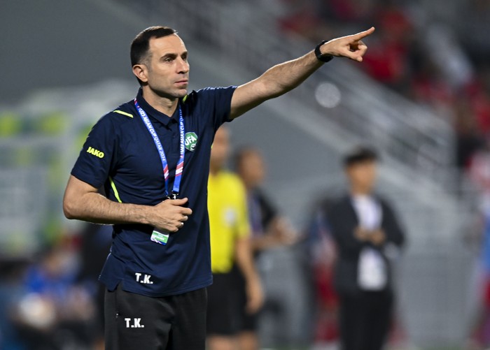 Timur Kapadze, the Head Coach of Uzbekistan, is reacting during the AFC U23 Asian Cup Qatar 2024 Semi-Final match between Indonesia and Uzbekistan at Abdullah Bin Khalifa Stadium in Doha, Qatar, on April 29, 2024. (Photo by Noushad Thekkayil/NurPhoto via Getty Images)