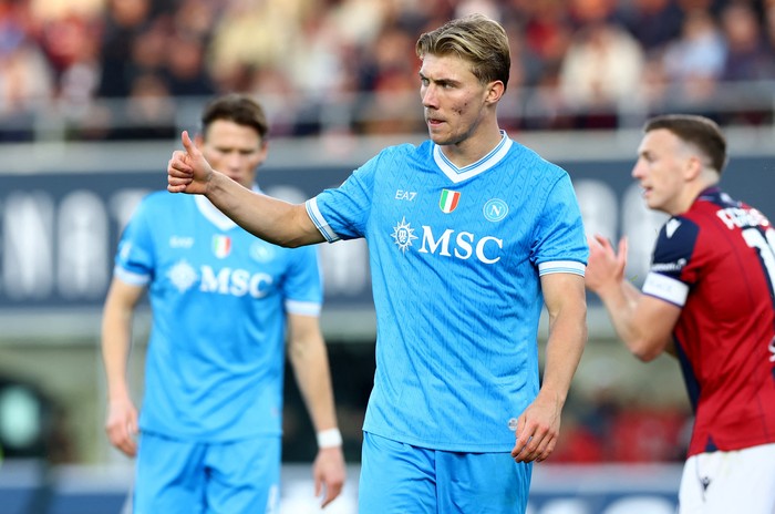 Soccer Football - Serie A - Bologna v Napoli - Stadio Renato Dall'Ara, Bologna, Italy - November 9, 2025 Napoli's Rasmus Hojlund reacts REUTERS/Ciro De Luca
