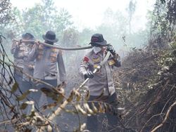 Momen Wakapolda Riau Terjun Langsung Pimpin Pemadaman Karhutla di Kampar
