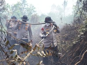 Momen Wakapolda Riau Terjun Langsung Pimpin Pemadaman Karhutla di Kampar