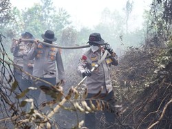 Momen Wakapolda Riau Terjun Langsung Pimpin Pemadaman Karhutla di Kampar
