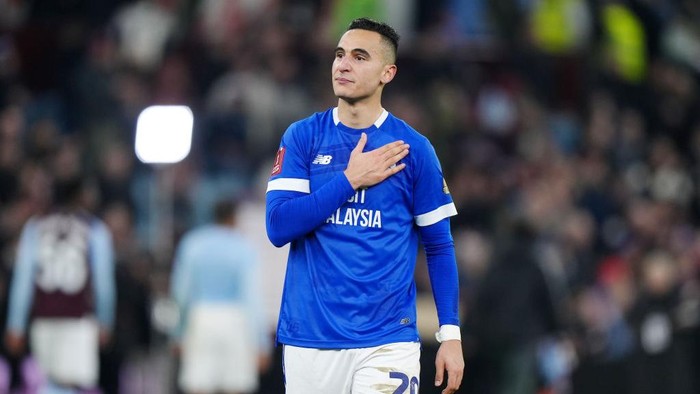 Cardiff Citys Anwar El Ghazi gestures towards the Aston Villa fans after the Emirates FA Cup fifth round match at Villa Park, Birmingham. Picture date: Friday February 28, 2025. (Photo by Bradley Collyer/PA Images via Getty Images)