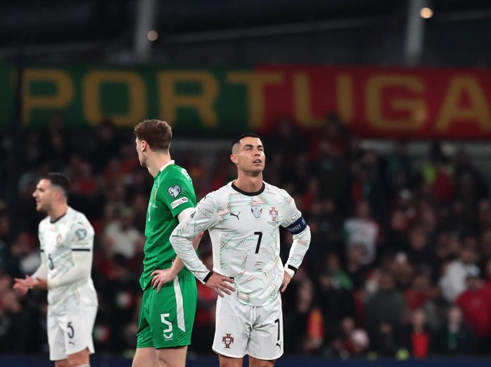 Portugal's Cristiano Ronaldo reacts after being shown a red card during the 2026 FIFA World Cup European Qualifying, Group F match at the Aviva Stadium in Dublin, Ireland. Picture date: Thursday November 13, 2025. (Photo by Liam McBurney/PA Images via Getty Images)