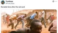Fans Ronaldo pasti langsung kabur nih gara-gara idolanya dikartu merah. (Foto: X.com/@Trust_boyq)
