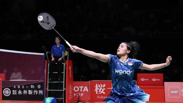 Gregoria Mariska Tunjung saat beraksi di babak semifinal Kumamoto Masters 2025. (Arsip PBSI)