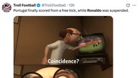 Termasuk bikin gol tendangan bebas tanpa Ronaldo, yang dilakukan Joao Neves. (Foto: X.com/@TrollFootball)