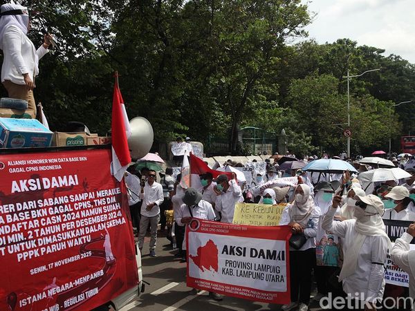 Nakes Honorer Unjuk Rasa di Patung Kuda Jakarta