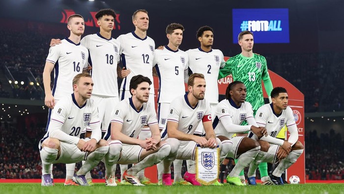 TIRANA, ALBANIA - NOVEMBER 16: Players of England pose for a photo prior to the FIFA World Cup 2026 qualifier match between Albania and England at Air Albania Stadium on November 16, 2025 in Tirana, Albania. (Photo by Michael Regan - The FA/The FA via Getty Images)