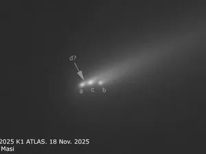 Detik-detik Komet C/2025 K1 ATLAS Pecah, Terekam Teleskop Bumi