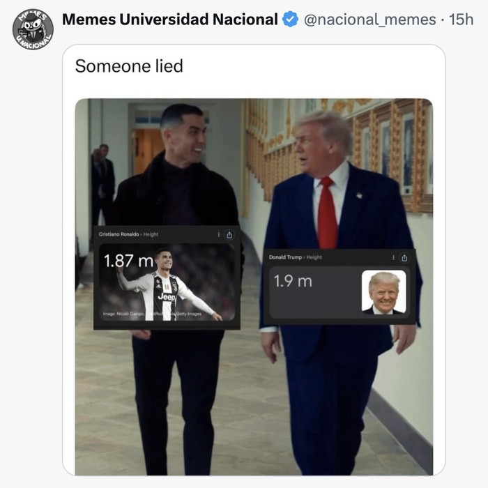 Meme Cristiano Ronaldo bertemu Donald Trump dan dibanding-bandingkan dengan Lionel Messi di Amerika Serikat.