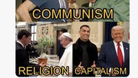 Kalau kata meme ini Ronaldo-Trump menyimbolkan pertemuan tokoh kapitalis, sementara Maradono-Castro menggambarkan Komunisme. Lionel Messi dan Paus Fransiskus dianggap pertemuan dua tokoh religius. (Foto: Dok. Twitter/@nocontextfooty)