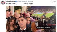 Ronaldo bertemu tokoh-tokoh penting dunia di AS, Messi justru bersua predator seksual P. Diddy. Ya, ampun! (Foto: Dok. Twitter/@TrollFootball)