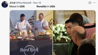Ronaldo diajak makan malam di AS oleh Presiden Trump, Messi malah jadi koki saat berada di Negeri Paman Sam. (Foto: Twitter)