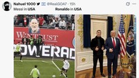Ketika Ronaldo mendapat kehormatan luar biasa di Amerika Serikat, Messi justru diolok-olok penonton di AS. Ada-ada saja! (Foto: Twitter)