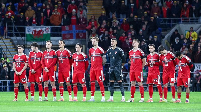 The Wales National football team starts the match during the FIFA World Cup Group J qualifying match between Wales and North Macedonia at the Cardiff City Stadium in Cardiff, Wales, on November 18, 2025. (Photo by Stuart Leggett/MI News/NurPhoto via Getty Images)