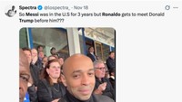 Kedatangan Ronaldo membuat fansnya langsung menyerang Lionel Messi, yang justru belum pernah bertemu Trump secara resmi meskis sudah main di Miami sejak 2023. (Foto: X.com/@lospectra_)