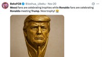 Fans Messi membalas bahwa kubu Ronaldo cuma membanggakan pertemuan Trump, bukan memenangkan piala. (Foto: X.com/@Joshua_Ubeku)