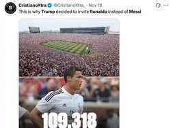 Ada yang menyebut alasan Ronaldo diundang karena memang lebih populer di Amerika Serikat, mengacu saat kedatangan CR7 ke Amerika dalam tur pramusim bersama Real Madrid beberapa tahun lalu. (Foto: X.com/@CristianoXtra_)