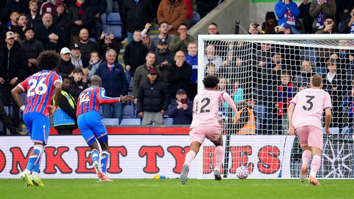 Crystal Palace's Jean-Philippe Mateta scoring his sides third goal from the penalty spot, completing his hat-trick, during the Premier League match at Selhurst Park, London. Picture date: Saturday October 18, 2025. (Photo by Adam Davy/PA Images via Getty Images)