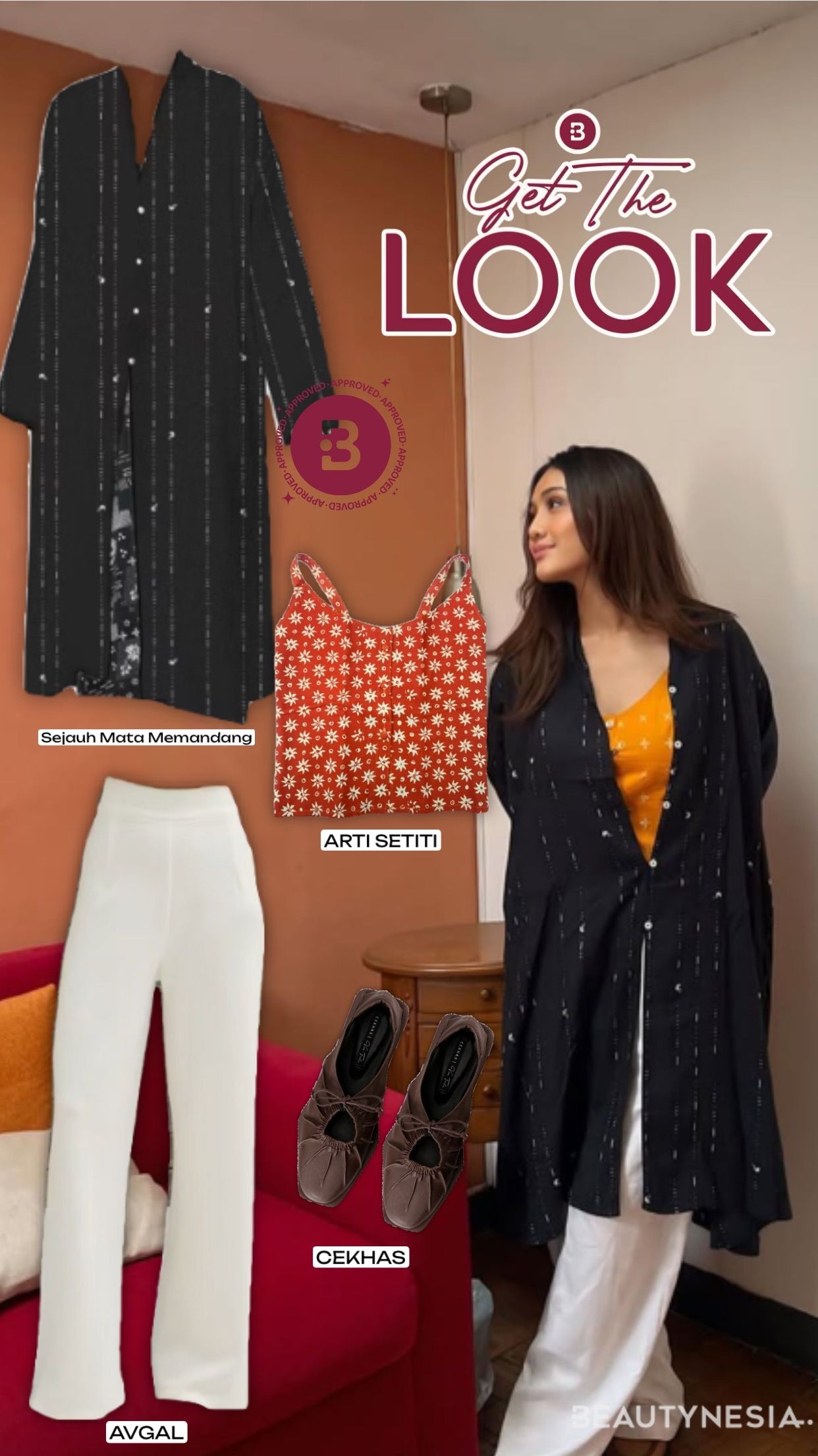 Kamu bisa sontek outfit versatile ala artis Zulfa Maharani berikut ini. Ia mengenakan kebaya panjang berwarna hitam yang dijadikan sebagai outer, siap membuat penampilan elegan, dipadukan dengan tank top dengan motif batik berwarna cerah, serta celana putih.