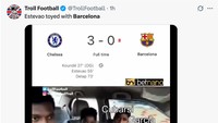 Meme kocak langsung bertebaran. Estevao digambarkan bikin barisan belakang Barcelona ketar-ketir. (Foto: X.com/@TrollFootball)