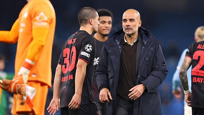 Manchester, United Kingdom - November 25: head coach Pep Guardiola of Manchester City looks on during the UEFA Champions League 2025/26 League Phase MD5 match between Manchester City and Bayer 04 Leverkusen at City of Manchester Stadium on November 25, 2025 in Manchester, United Kingdom. (Photo by Ryan Crockett/DeFodi Images/DeFodi via Getty Images)