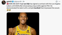 Van Dijk diolok-olok karena handball-nya mirip gaya main basket. (Foto: X.com/@tjenar10)