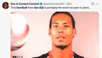 Tak diragukan lagi Van Dijk memang atlet basket terbaik, katanya. Handballnya disebut yang paling buruk. (Foto: X.com/@outofcontextfb1)