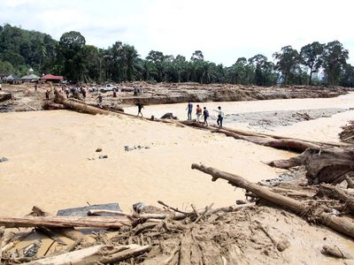 Akses Jalan di Tapanuli Selatan Lumpuh, Warga Menyeberang Lewat Jembatan Darurat