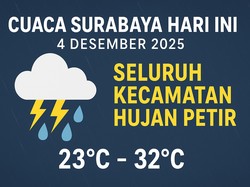 Cuaca Surabaya Hari Ini, Seluruh Kecamatan Hujan Petir