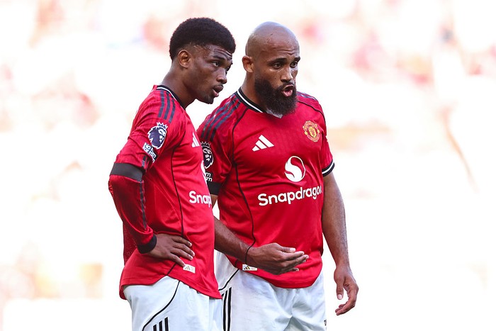 MANCHESTER, ENGLAND - AUGUST 17: Amad Diallo and Bryan Mbeumo of Manchester United during the Premier League match between Manchester United and Arsenal at Old Trafford on August 17, 2025 in Manchester, England. (Photo by Robbie Jay Barratt - AMA/Get