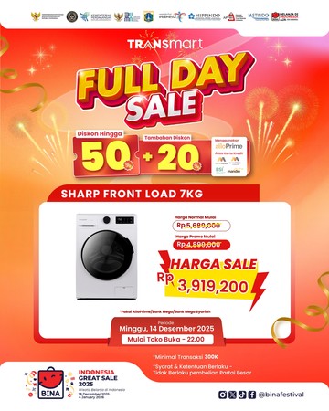 Berita dari Detik Finance: Mesin Cuci Front Load 7 Kg Diskon Gede-gedean di Transmart Full Day Sale