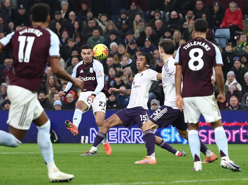 Soccer Football - Premier League - Aston Villa v Manchester United - Villa Park, Birmingham, Britain - December 21, 2025 Aston Villa's Morgan Rogers scores their first goal REUTERS/David Klein EDITORIAL USE ONLY. NO USE WITH UNAUTHORIZED AUDIO, VIDEO, DATA, FIXTURE LISTS, CLUB/LEAGUE LOGOS OR 'LIVE' SERVICES. ONLINE IN-MATCH USE LIMITED TO 120 IMAGES, NO VIDEO EMULATION. NO USE IN BETTING, GAMES OR SINGLE CLUB/LEAGUE/PLAYER PUBLICATIONS. PLEASE CONTACT YOUR ACCOUNT REPRESENTATIVE FOR FURTHER DETAILS..